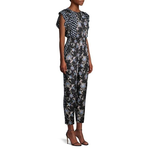 Rebecca Taylor Paisley Printed Jumpsuit in Black 12 Womens Floral Dressy Outfit - Picture 8 of 16
